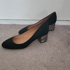 J Crew size 9.5 black eith multi-color sparkle heel pump